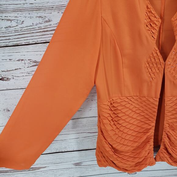 Tally Taylor Paris Rome Orange Beaded Diamond Waffle Detail Blazer Jacket 14 - Picture 6 of 12